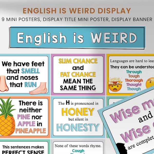 English Classroom Poster, English is Weird, Middle High School, ELA Printable, Bulletin Board Display, ESL Classroom, Highlight