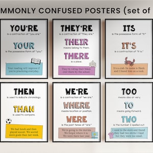 Commonly Confused Words Poster Set, Set of 10, English Classroom, Middle High School, Homophones Printable, Writing Poster