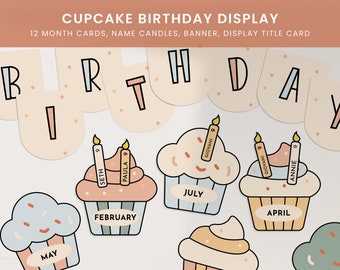 Pack d'affichage d'anniversaire pour salle de classe de petits gâteaux, tableau d'affichage d'anniversaire