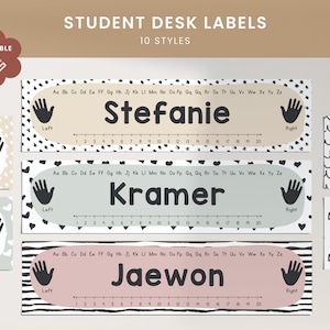 Soft Boho Student Desk Label Cards, Name Tags, Desk Tags, Modern Boho, Neutral Classroom, Editable
