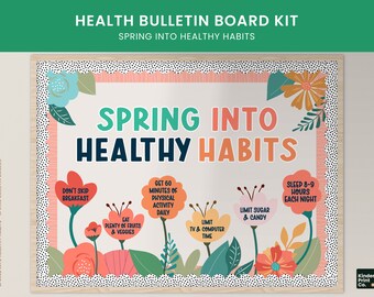 Healthy Habits Bulletin Board, Spring Into Healthy Habits School Nurse Door Display, March Health Motivational Bulletin, Door Decorations