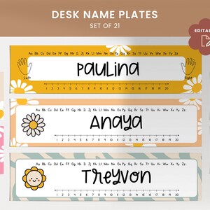 Student Desk Name Plate Card Labels, Name Tags, Desk Tags, Editable, Bright Retro Collection