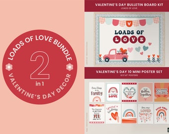 Valentine's Day Decor BUNDLE, Bulletin Board Kit - LOADS of LOVE + 10pc Poster Set, February Classroom Bulletin Board Decorations