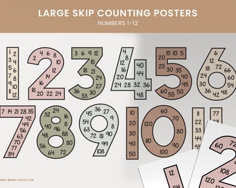 Skip Counting Number Poster Display, Classroom Math Bulletin, Multiplication Poster, SOFT  BOHO COLLECTION