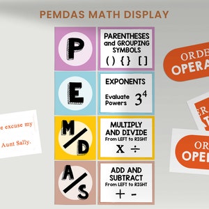 PEMDAS Poster Display, Order of Operations, Math Classroom Decor, High school, Middle School Wall Art, School Bulletin Board