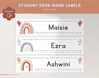 Student Desk Label Cards, Name Tags, Desk Tags, Modern Boho, Neutral Classroom, Editable, Boho Abstract Collection