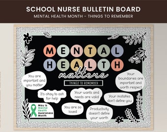 Mental Health Month Bulletin Board Kit | School Nurse Affirmations Decor | May Bulletin or Door Display | Workplace or Classroom Display