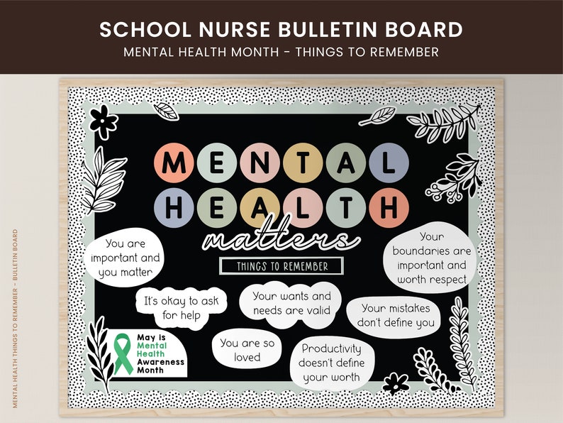 Mental Health Month Bulletin Board Kit School Nurse Affirmations Decor May Bulletin or Door Display Workplace or Classroom Display image 1