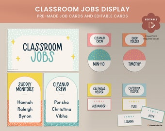 Classroom Job Display, Editable template, Class Management Tool,  Bright and Bubbly Collection