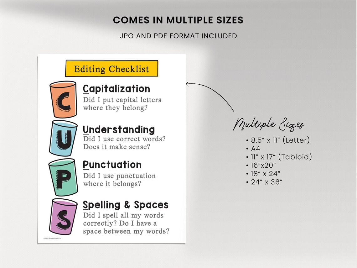 CUPS Editing Writing Strategy Checklist Poster English - Etsy