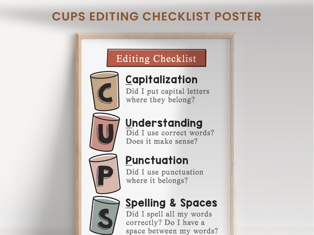 CUPS Editing Writing Strategy Checklist Poster, English Classroom Decor