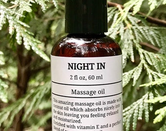 Night In- Libido booster massage oil, coconut oil massage oil, aromatherapy, aphrodisiac, couples gift, boyfriend gift