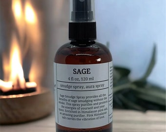 Sage- Smudge spray, aura spray, Sage spray, energy clearing, sage smudge, meditation , air purifier, reiki infused,  natural air freshener