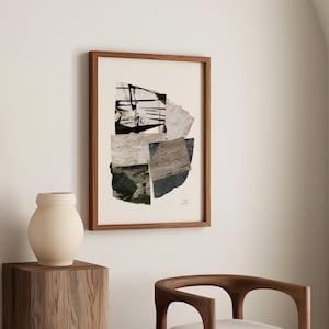Minimalist Abstract Collage Art Print, Japandi Beige Decor
