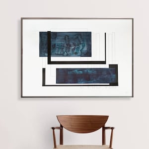 ORIGINAL Artwork Extra Large Geometric Abstract Wall Art Teal Black and White, Masculine Wall Art Moody Minimalist Modern Art Horizontal