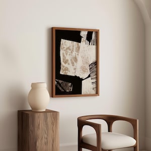 Minimalist Abstract Art, Japandi Wall Art  Black and Beige Wall Art Print Abstract Collage Artwork, Wabi Sabi Living Room Decor Eclectic Art