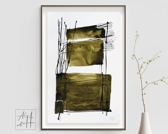 ORIGINAL Artwork 12x18 Olive Green Watercolor Painting Modern Art on Paper Moss Green Wall Art Unique Handmade Japandi Wabi Sabi Wall Art