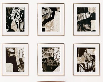 Conjunto de 6 láminas de arte minimalista para pared, láminas de gran formato de la colección Japandi, láminas abstractas modernas para salón, arte ecléctico.