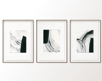 3 ORIGINAL Artworks Small Ink Paintings Abstract Black and White Wall Art, Set of 3 Pieces Geometric Abstract Art, Unique Gallery Wall Art