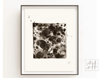 Lámina decorativa minimalista abstracta en blanco y negro para pared, arte mural con ambiente melancólico, arte expresionista, pintura a la tinta.