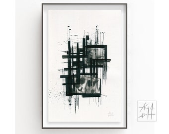ORIGINAL Artwork Abstract Ink Wash Painting on Paper, Moody  Black and White Wall Art, Minimalist Modern Art, Unique Ink Drawing Handmade
