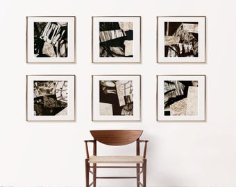 Arte minimalista para pared de galería, conjunto de láminas cuadradas, láminas grandes de la colección Japandi, láminas abstractas modernas para sala de estar, arte ecléctico.
