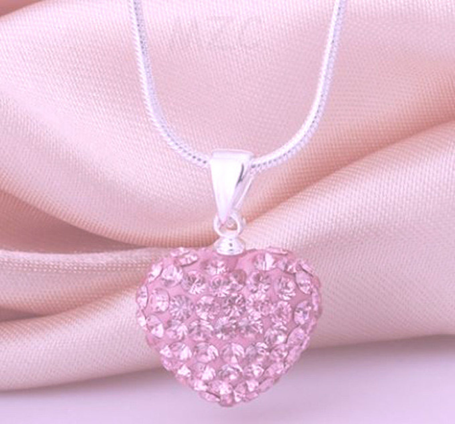 Pink Heart Necklace Pink Rhinestone Necklace Friend Plus Etsy