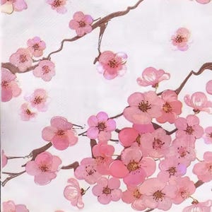 Serviettes en papier pour fonction de servitude - Lot de 4 serviettes - rose corail blanc fleurs de cerisier branche de Sakura aquarelle moderne aquarelle gras