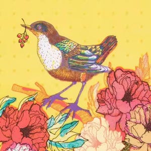 Lot de 4 serviettes en papier pour fonction de découpage - jaune fluo moderne audacieux abstrait aquarelle aquarelle oiseau fleur rose pivoine feuille