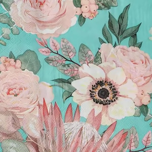 Serviettes en papier pour fonction de servitude Lot de 4 serviettes - rose pivoine eucalyptus rose turquoise