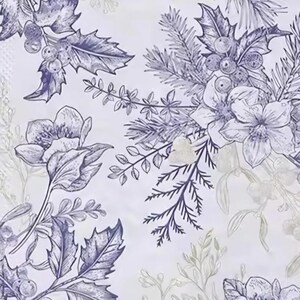 Servilletas de papel para decoupage Juego de 4 servilletas - azul marino blanco marrón toile flor hoja clásico atemporal