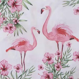 Tovaglioli di carta per decoupage, set di 4 tovaglioli - fenicottero rosa, pianta tropicale con foglie verdi, carino e divertente