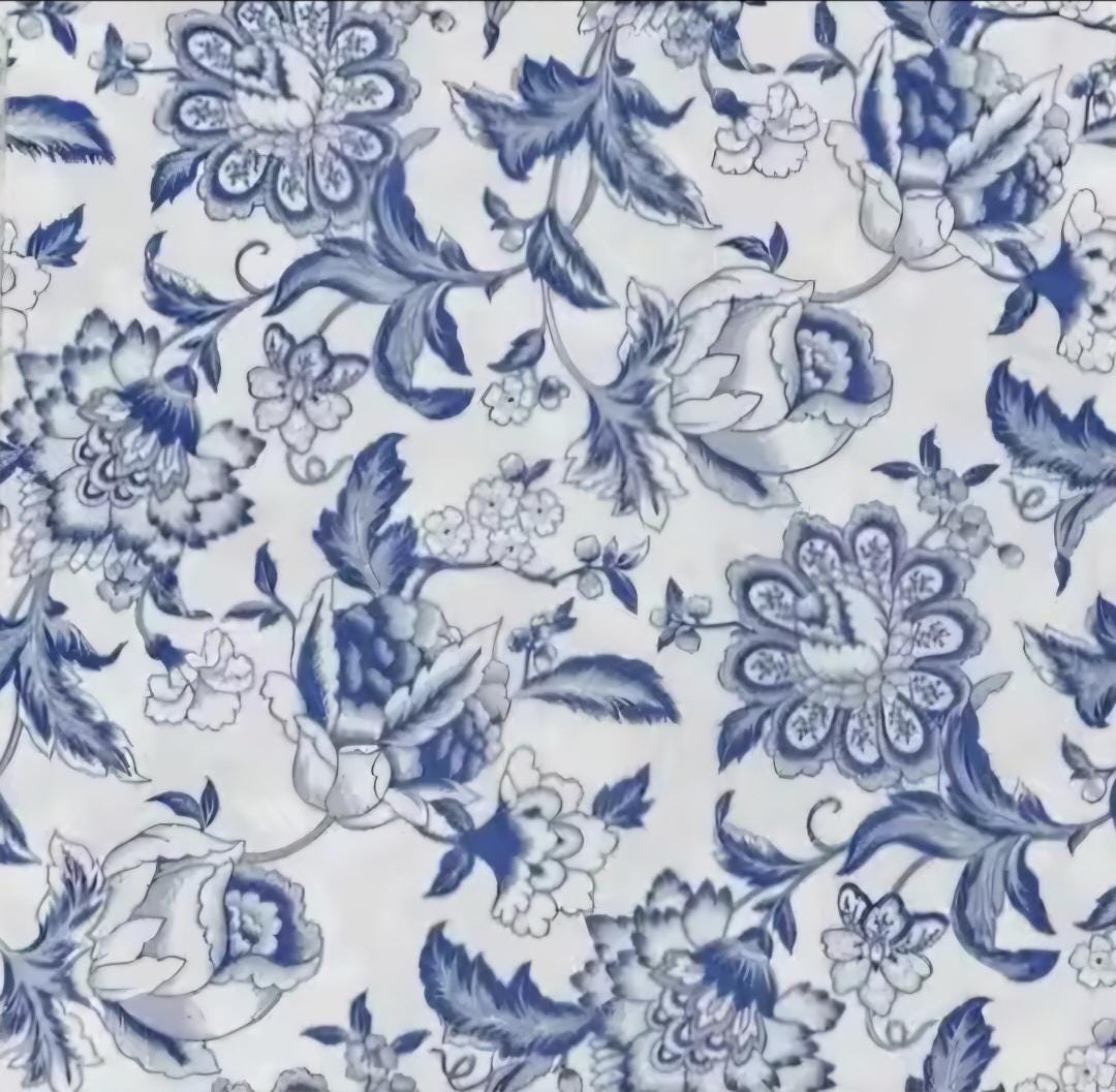 Decoupage paper napkins Set of 4 serviettes - blue white art nouveau toile flower leaf modern bold rose peony