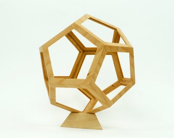 Dodekaeder Heilige Geometrie mit Ständer, Holzdodekaeder, Goldener Schnitt Geometrie, Platonischer Körper, Moderne Skulptur, Dodekaeder Form