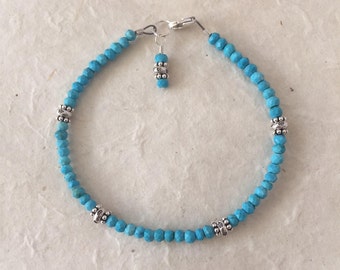 Beachy Chic Karen Hill Tribe Printed Bar and Toggle Clasp Sterling Silver Sleeping Beauty Turquoise Bracelet Heavy Figaro Chain