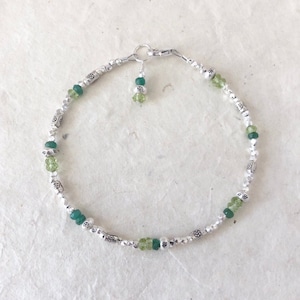 Emerald Peridot Bracelet: Hill Tribe Thai Silver Beaded Dangle
