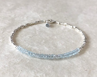 Sky Blue Topaz Beaded Bracelet: Karen Hill Tribe Thai Silver Dangle