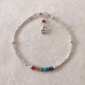 Rainbow Gemstone Karen Hill Tribe Silver Beaded Stacking Bracelet, Sundance Style, Layering Bracelet, Dainty Bracelet, Boho Chic