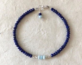 Lapis Lazuli Larimar Hill Tribe Thai Silver Beaded Stacking Bracelet, Sundance Style, Sundance Tribe, Boho Chic, Dainty Bracelet