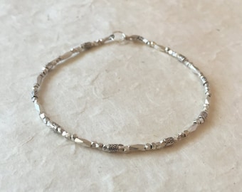 Dainty Sterling Silver Daisy Bracelet: Karen Hill Tribe Thai Silver