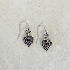 Garnet Hill Tribe Thai Silver Heart Earrings, Sundance Style, Sundance Tribe, January Birthstone, January Birthday, Valentine&#39;s Gift