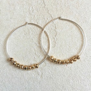 Sterling Silver Beaded Hoop Earrings: Karen Hill Tribe Thai Gold Vermeil, Boho Chic