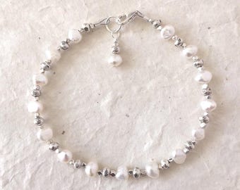 Cultured Pearl Bracelet: Karen Hill Tribe Thai Silver Beaded Stacking Bracelet