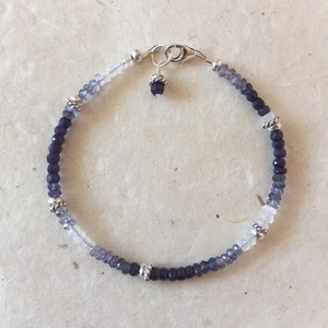 Iolite Blue Sapphire Moonstone Karen Hill Tribe Thai Silver Beaded Bracelet, Sundance Style, Boho Chic, Dainty Bracelet, Layering Bracelet