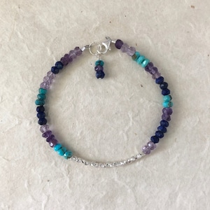 Arizona Turquoise Amethyst Lapis Lazuli Hill Tribe Thai Silver Beaded Stacking Bracelet, Sundance Style, Sundance Tribe, Stacking Bracelet