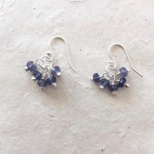 Sterling Silver Iolite Cluster Earrings, Sundance Style, Dainty Earrings, Elegant Earrings, Delicate Earrings