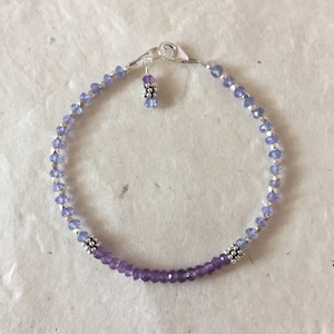 Tanzanite Amethyst Karen Hill Tribe Thai Silver Beaded Bracelet, Sundance Style, Dainty Bracelet, February Birthstone, December Birthstone