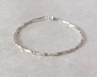 Dainty Thai Silver Tube Beaded Bracelet: Boho Stacking Jewelry
