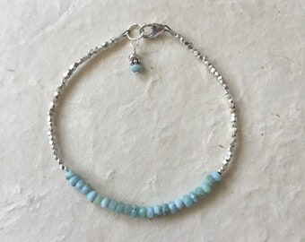 Larimar Beaded Bracelet: Karen Hill Tribe Thai Silver Dangle, Boho Chic