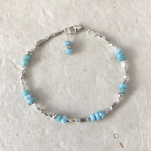 Larimar Beaded Bracelet: Karen Hill Tribe Thai Silver, Boho Style